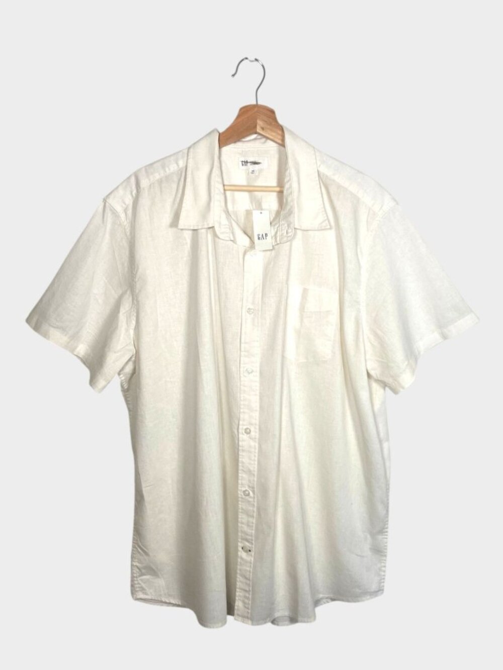GAP Linen Cotton Shirt Men's XXL White Short Sleeve Casual Beach Travel NEW